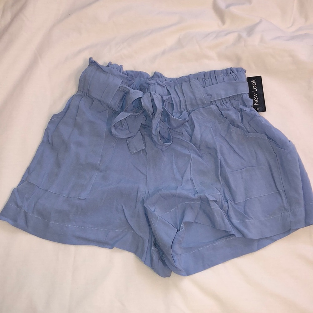 High Waisted Blue Flowy Shorts